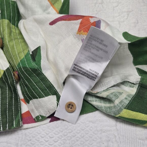 Farm Rio Womens White Tropicalistic Linen Button Mini Dress Medium Floral Beachy - Picture 8 of 13